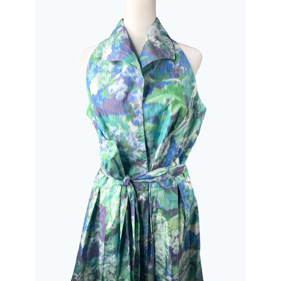 Sara Campbell Ashley Floral Halter Neck Button-Down Maxi Dress W/ Belt Size 12 - Picture 9 of 15